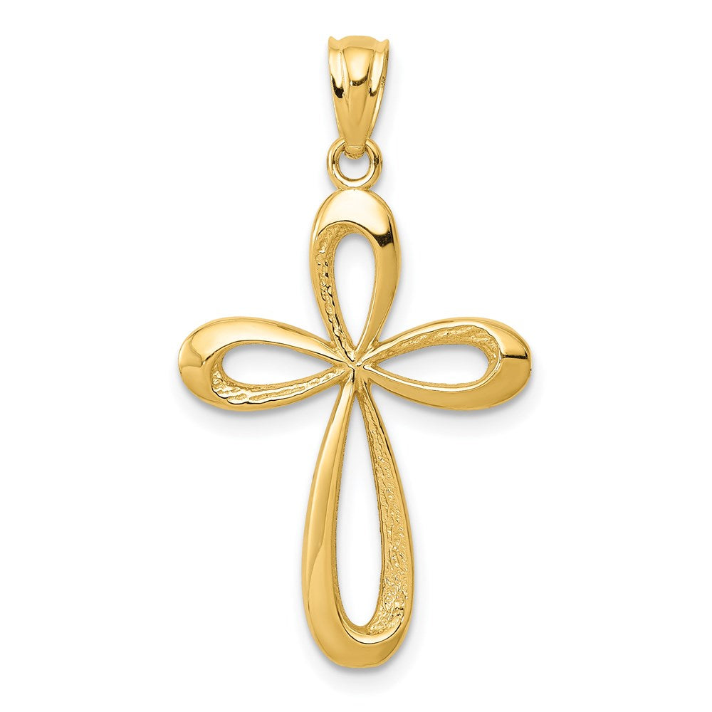 14k Yellow Gold 17 mm Gold Polished Ribbon Cross Pendant (0.99 grams)