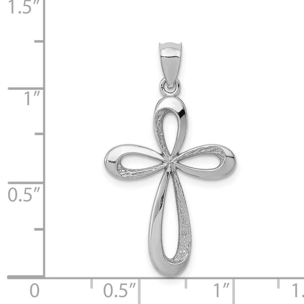 14k White Gold 17 mm Polished Ribbon Cross Pendant (1 grams)