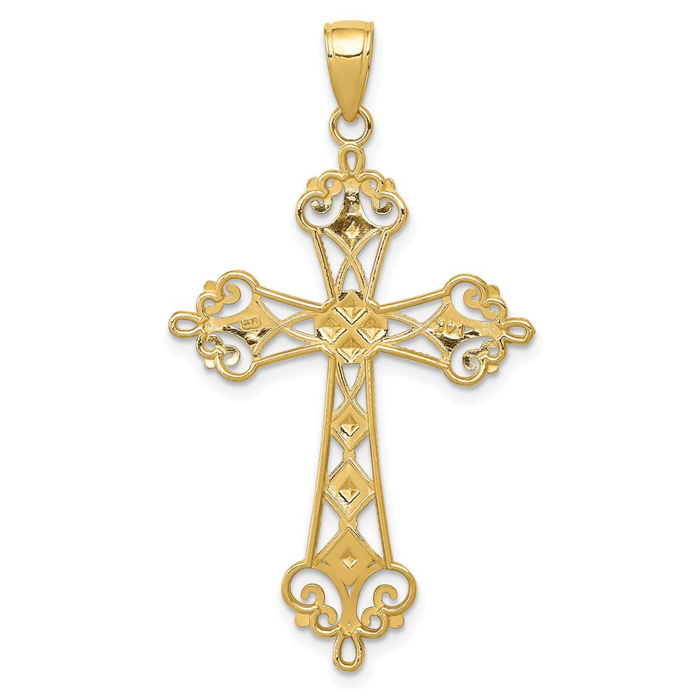 14k Yellow & Rhodium 25 mm Polished Diamond-Cut Cut-Out Cross Pendant (1.83 grams)