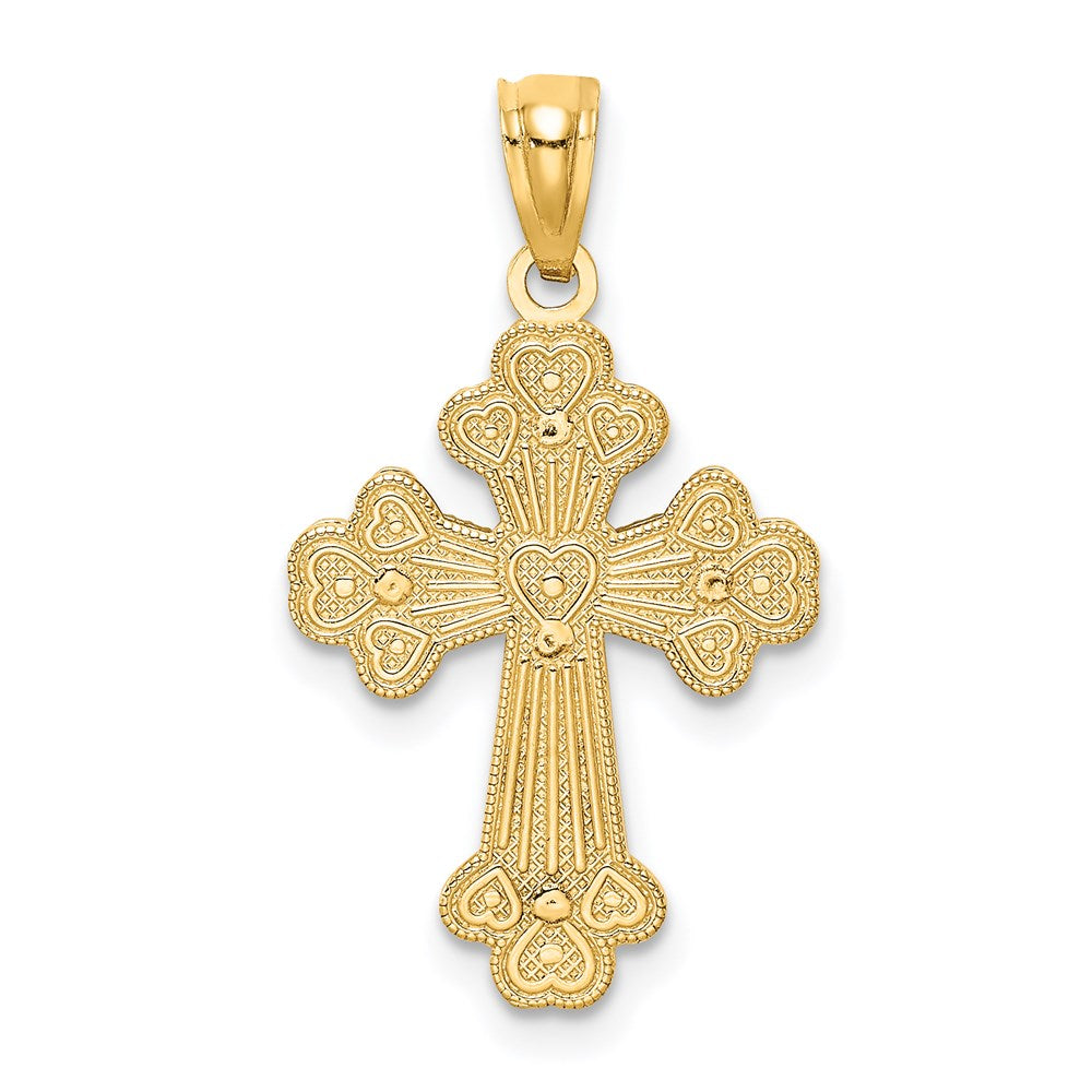 14k Two-tone 15 mm Two-tone Polished Filigree 2 Level Heart Cross Pendant (1.34 grams)