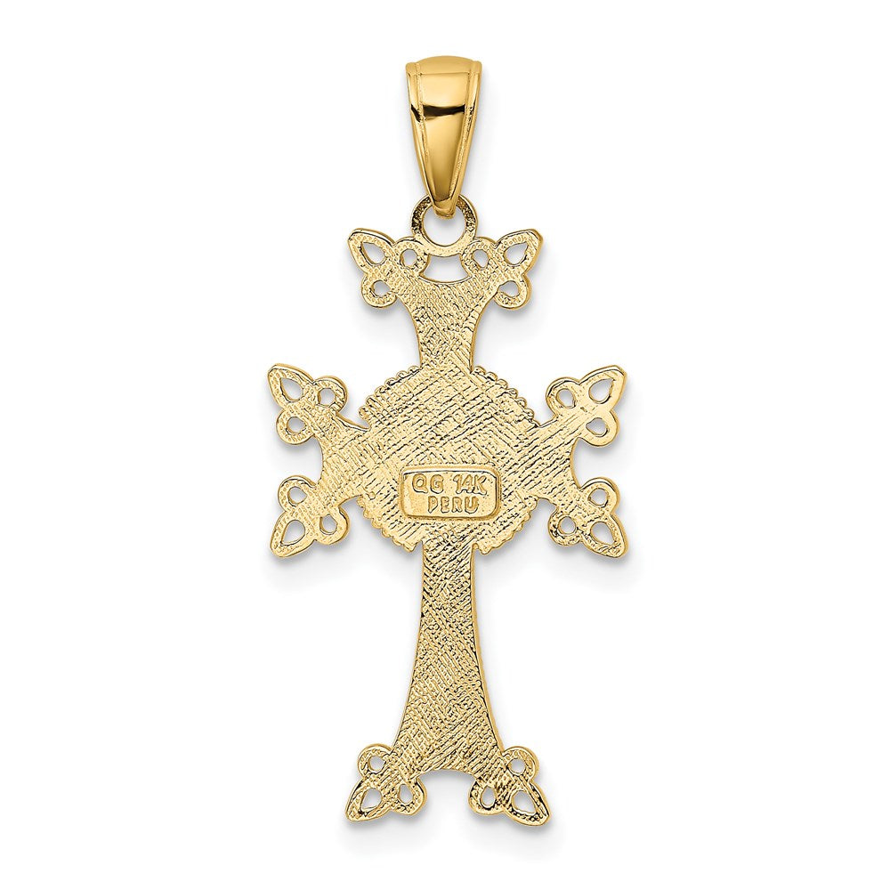 14k Yellow Gold 15 mm Polished/Textured Armenian Cross Pendant (1.8 grams)