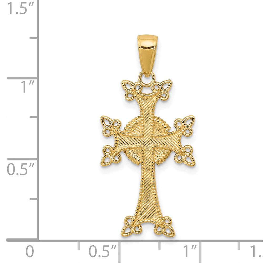 14k Yellow Gold 15 mm Polished/Textured Armenian Cross Pendant (1.8 grams)