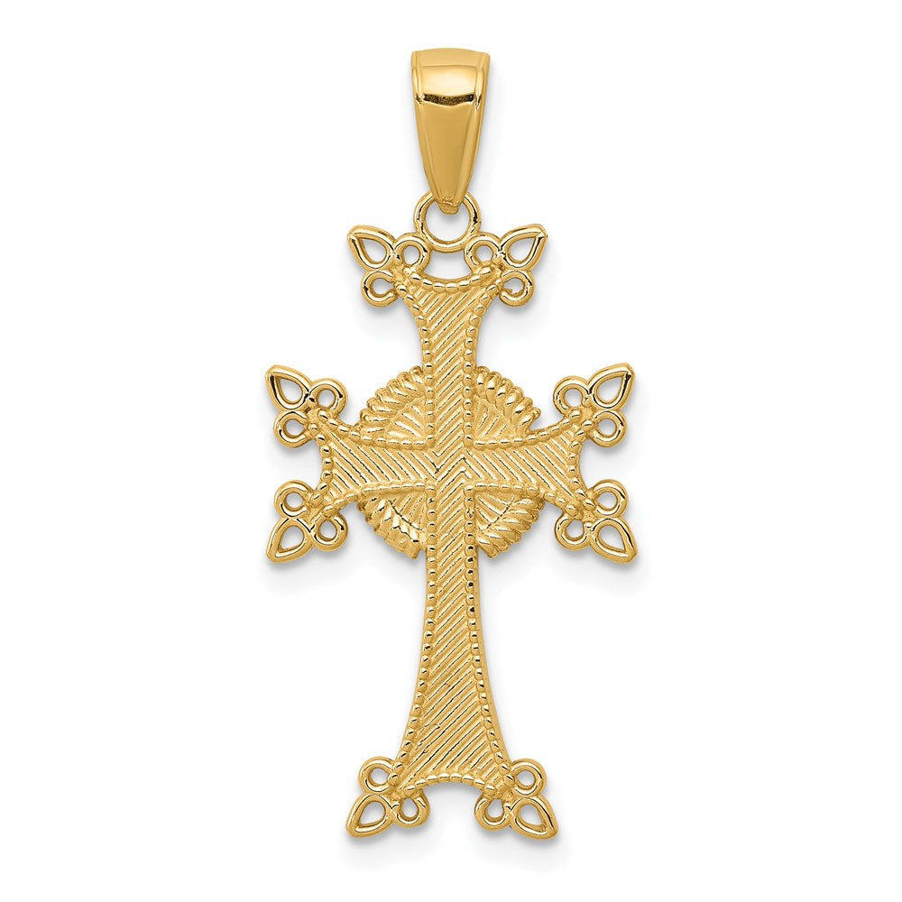 14k Yellow Gold 15 mm Polished/Textured Armenian Cross Pendant (1.8 grams)