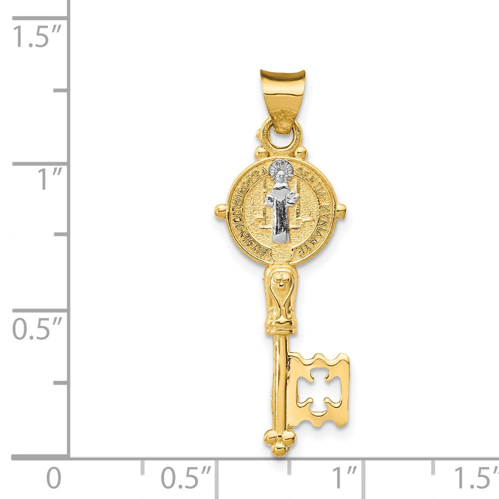 14k Yellow & Rhodium 11.6 mm Cross Key Pendant (1.14 grams)