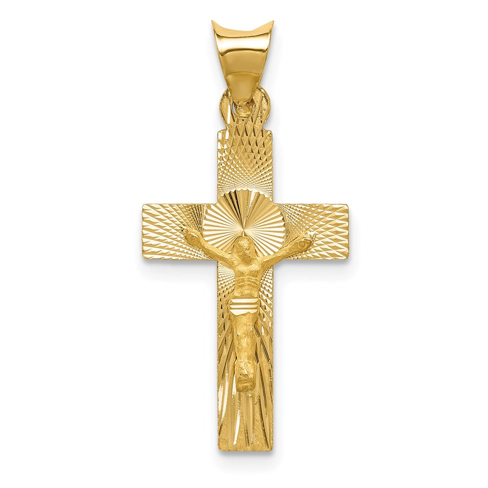 14k Yellow Gold 13 mm Polished Satin and D/C Crucifix Pendant (0.81 grams)