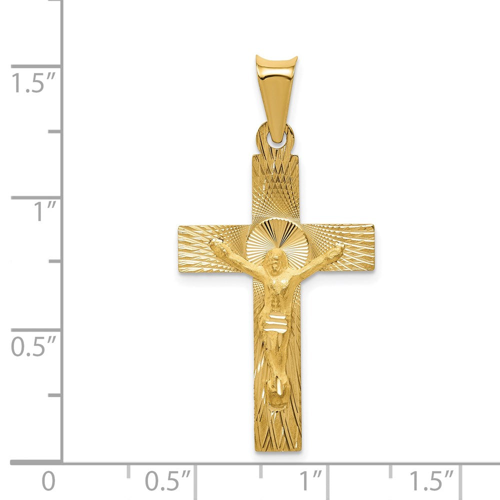 14k Yellow Gold 18 mm Polished Satin and D/C Crucifix Pendant (1.44 grams)