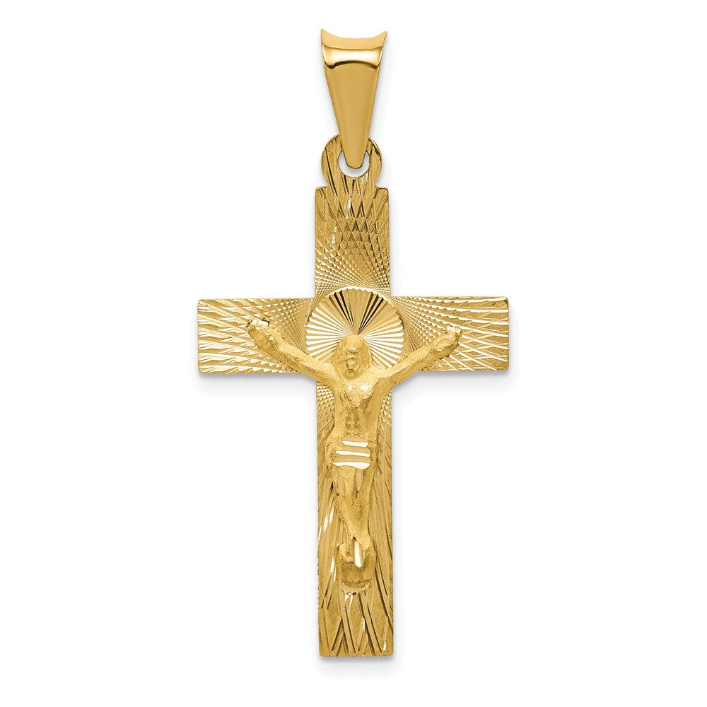 14k Yellow Gold 18 mm Polished Satin and D/C Crucifix Pendant (1.44 grams)