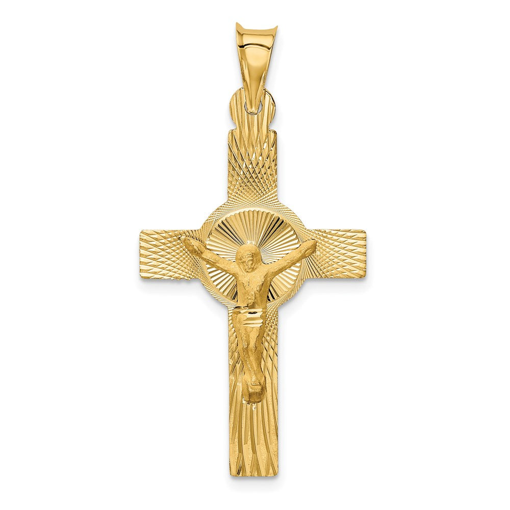 14k Yellow Gold 20.5 mm Polished Satin and D/C Crucifix Pendant (1.91 grams)