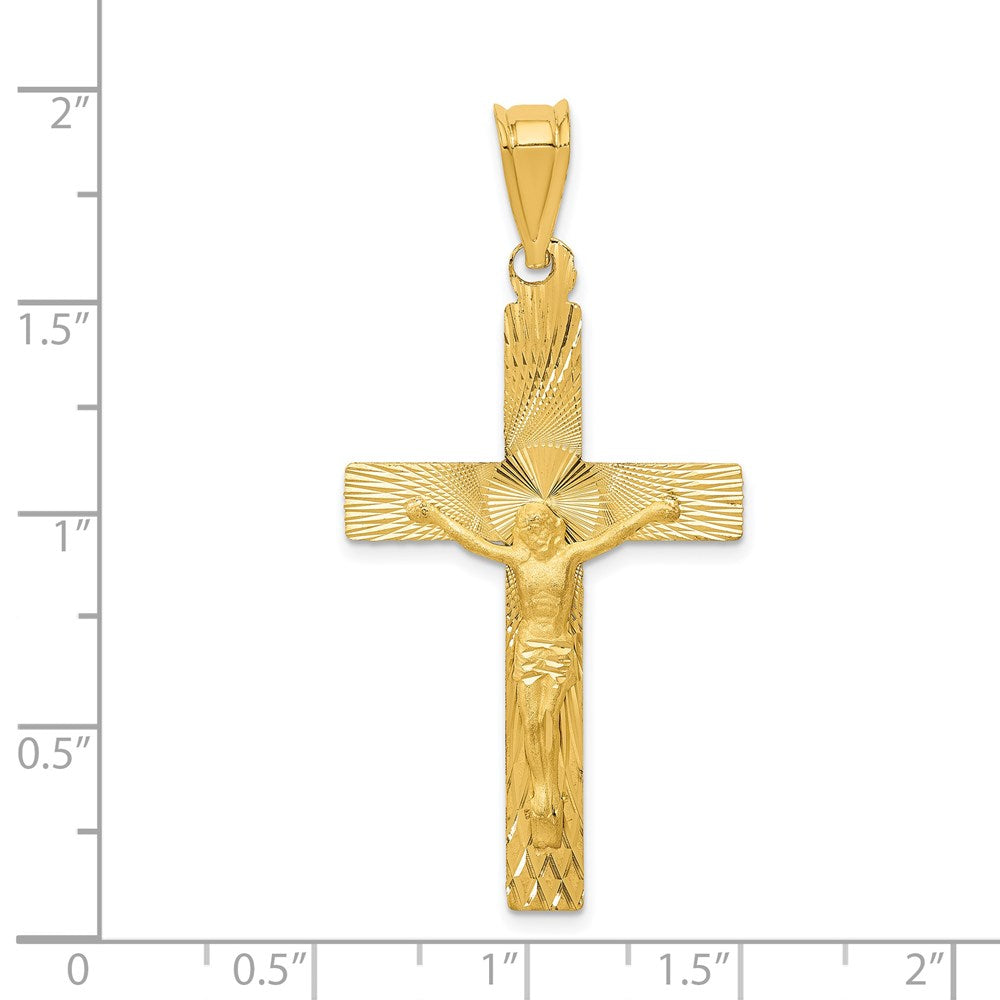 14k Yellow Gold 24 mm Polished Satin and D/C Crucifix Pendant (2.42 grams)