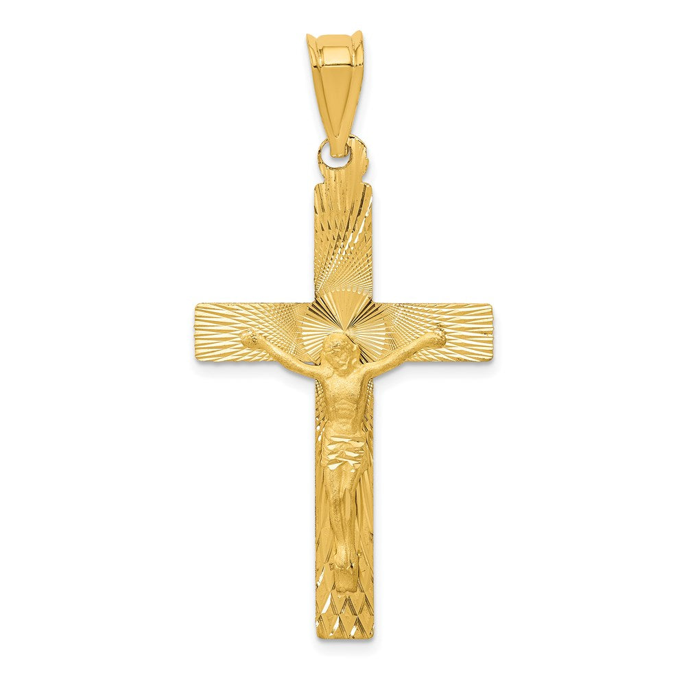 14k Yellow Gold 24 mm Polished Satin and D/C Crucifix Pendant (2.42 grams)