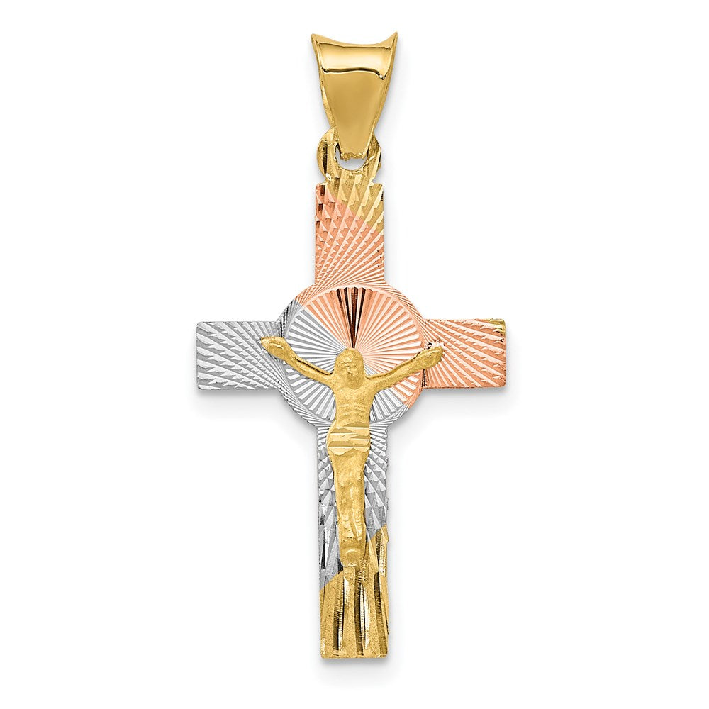 14k Yellow & Rhodium 14 mm Iona Crucifix Cross Pendant (0.86 grams)