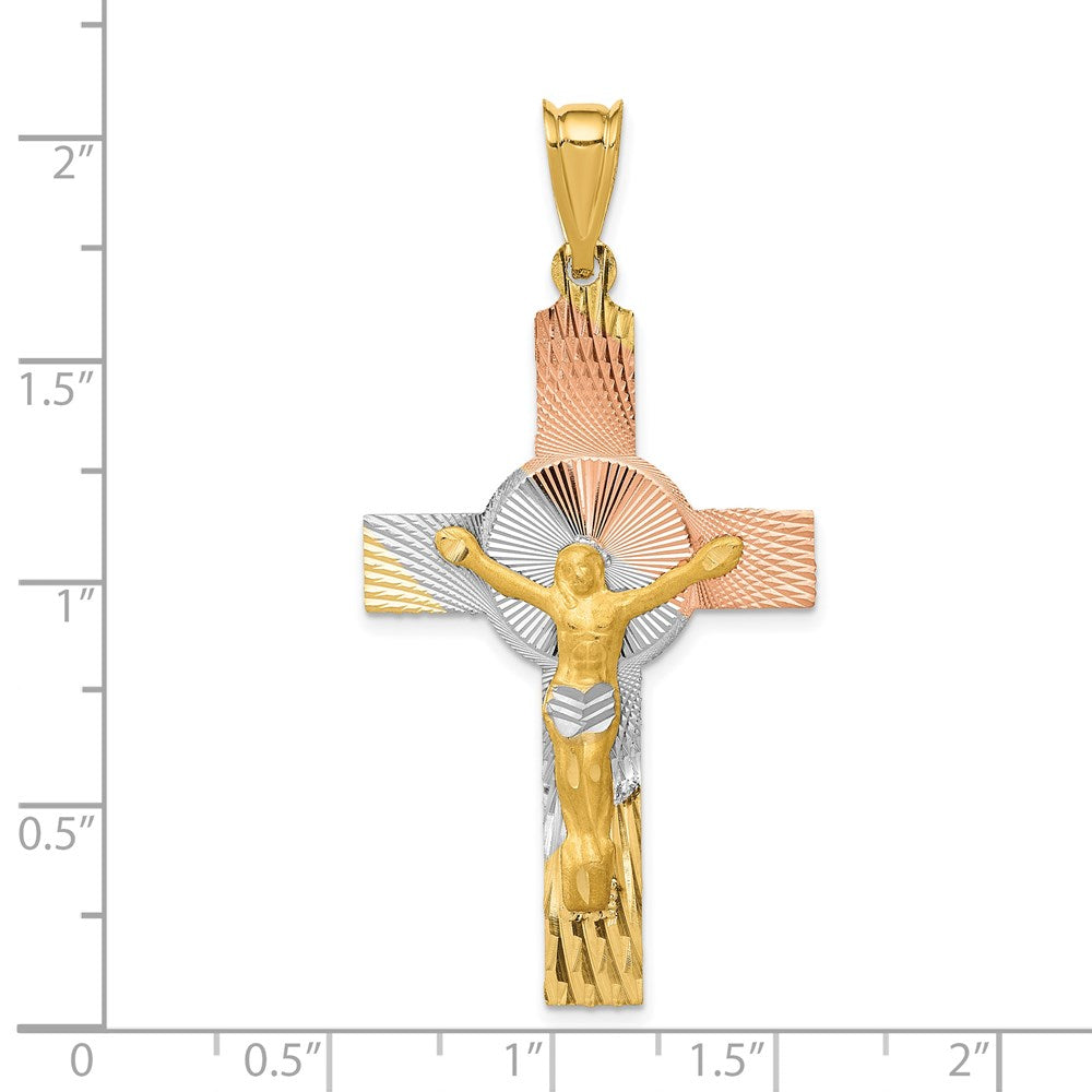 14k Yellow & Rhodium 24.5 mm Iona Crucifix Cross Pendant (2.59 grams)