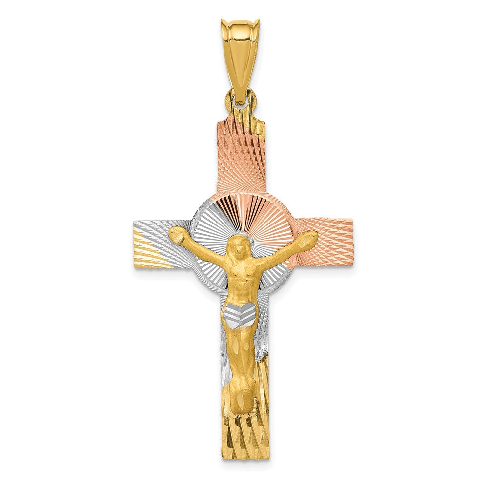 14k Yellow & Rhodium 24.5 mm Iona Crucifix Cross Pendant (2.59 grams)