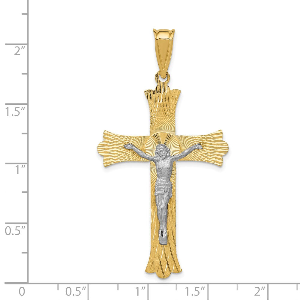 14k Two-tone 27 mm Two-Tone Polished Satin D/C Crucifix Cross Pendant (2.77 grams)