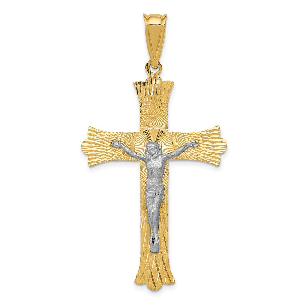 14k Two-tone 27 mm Two-Tone Polished Satin D/C Crucifix Cross Pendant (2.77 grams)