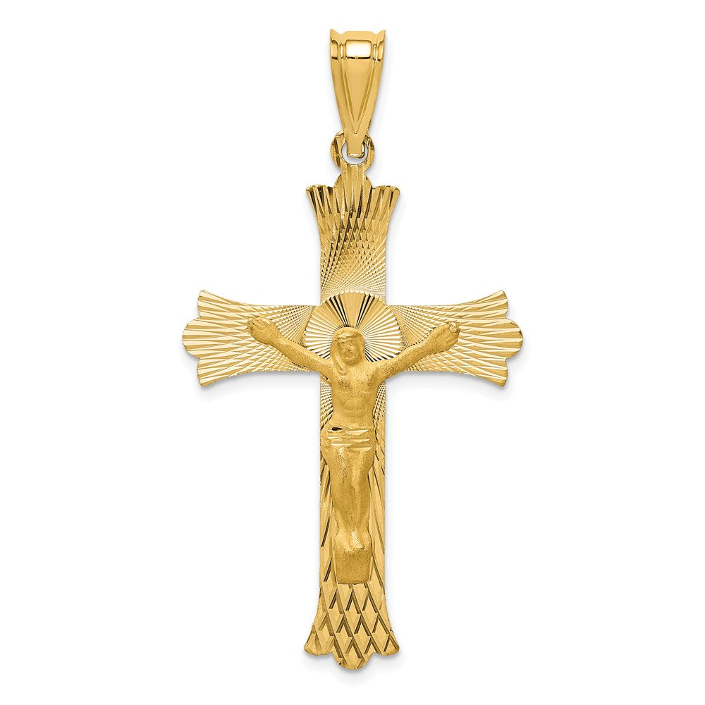 14k Yellow Gold 27 mm Polished Satin and D/C Crucifix Pendant (2.72 grams)