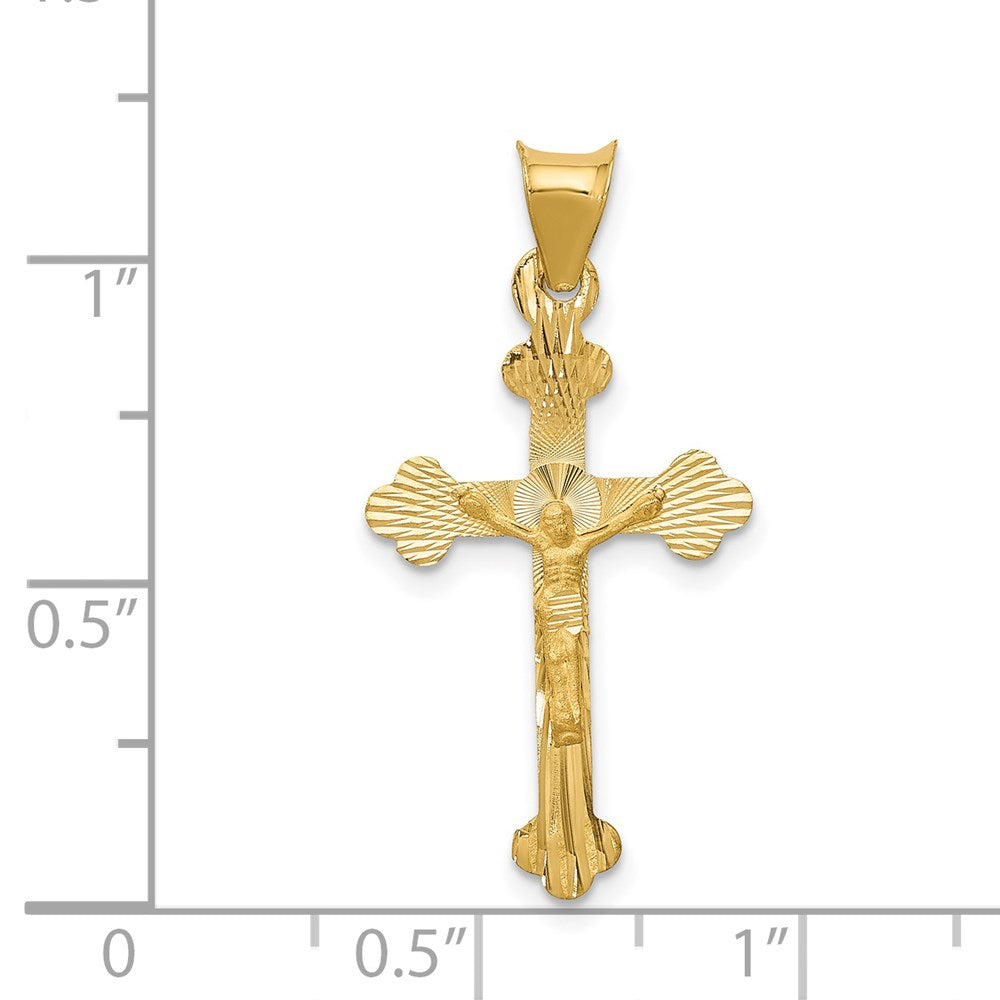 14k Yellow Gold 15 mm Polished Satin and D/C Crucifix Pendant (0.76 grams)