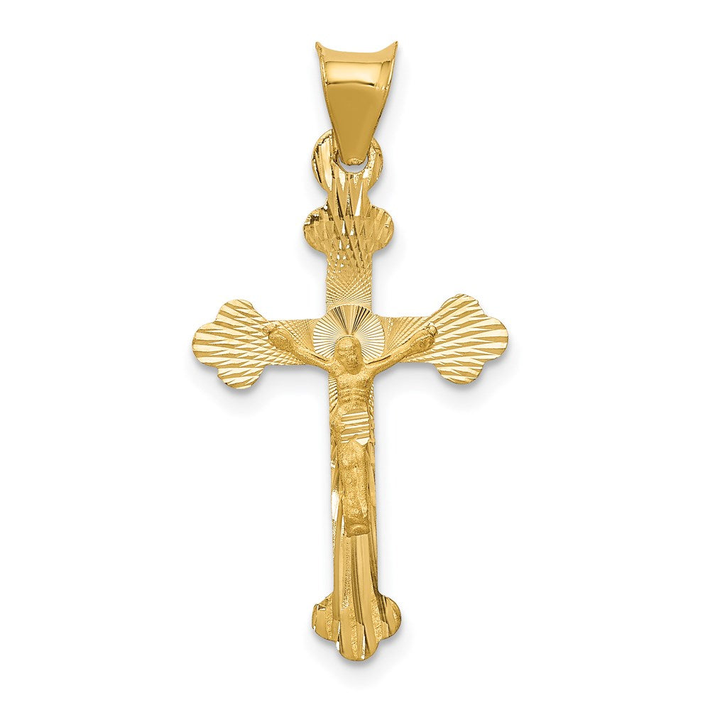 14k Yellow Gold 15 mm Polished Satin and D/C Crucifix Pendant (0.76 grams)