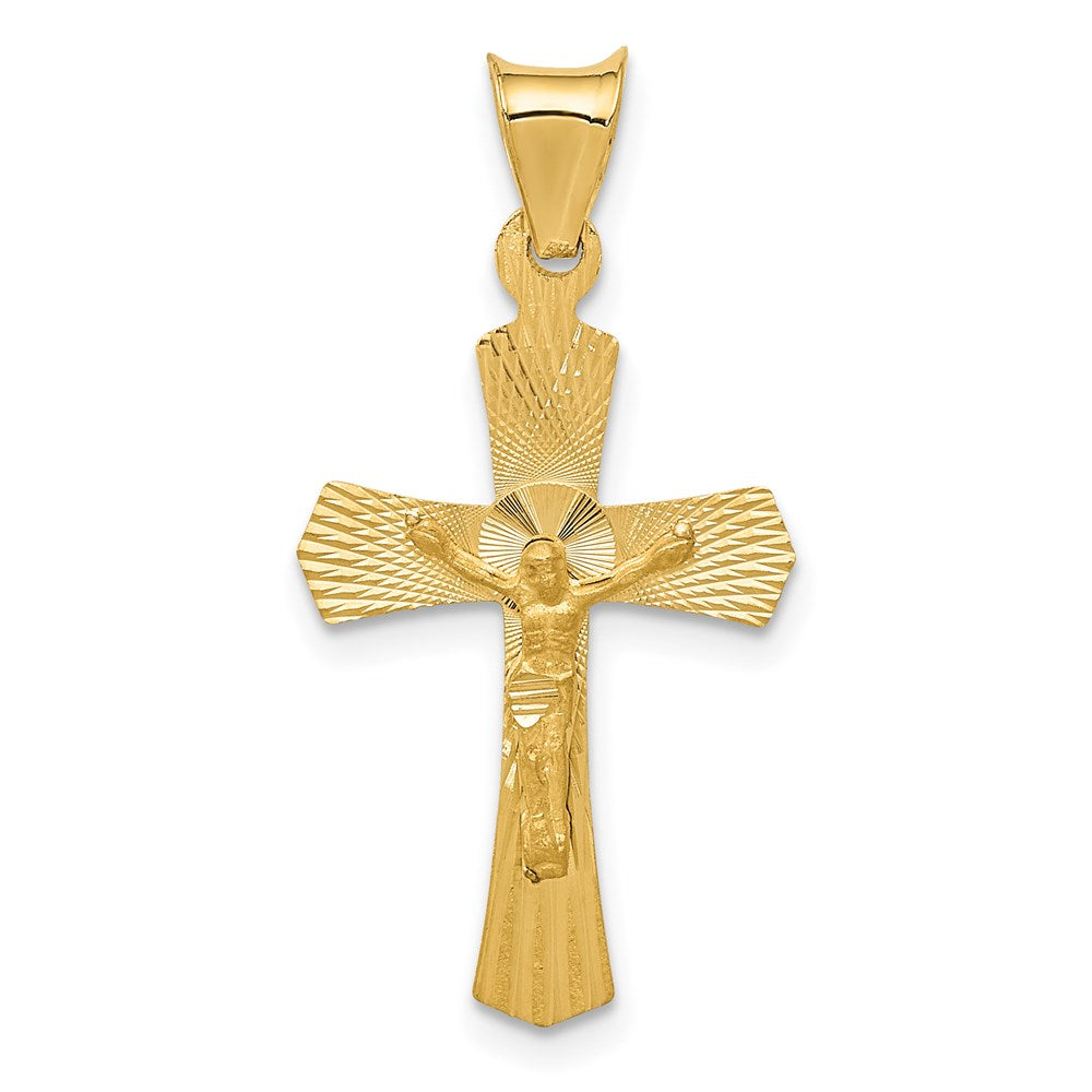 14k Yellow Gold 14 mm Polished Satin and D/C Crucifix Pendant (0.88 grams)