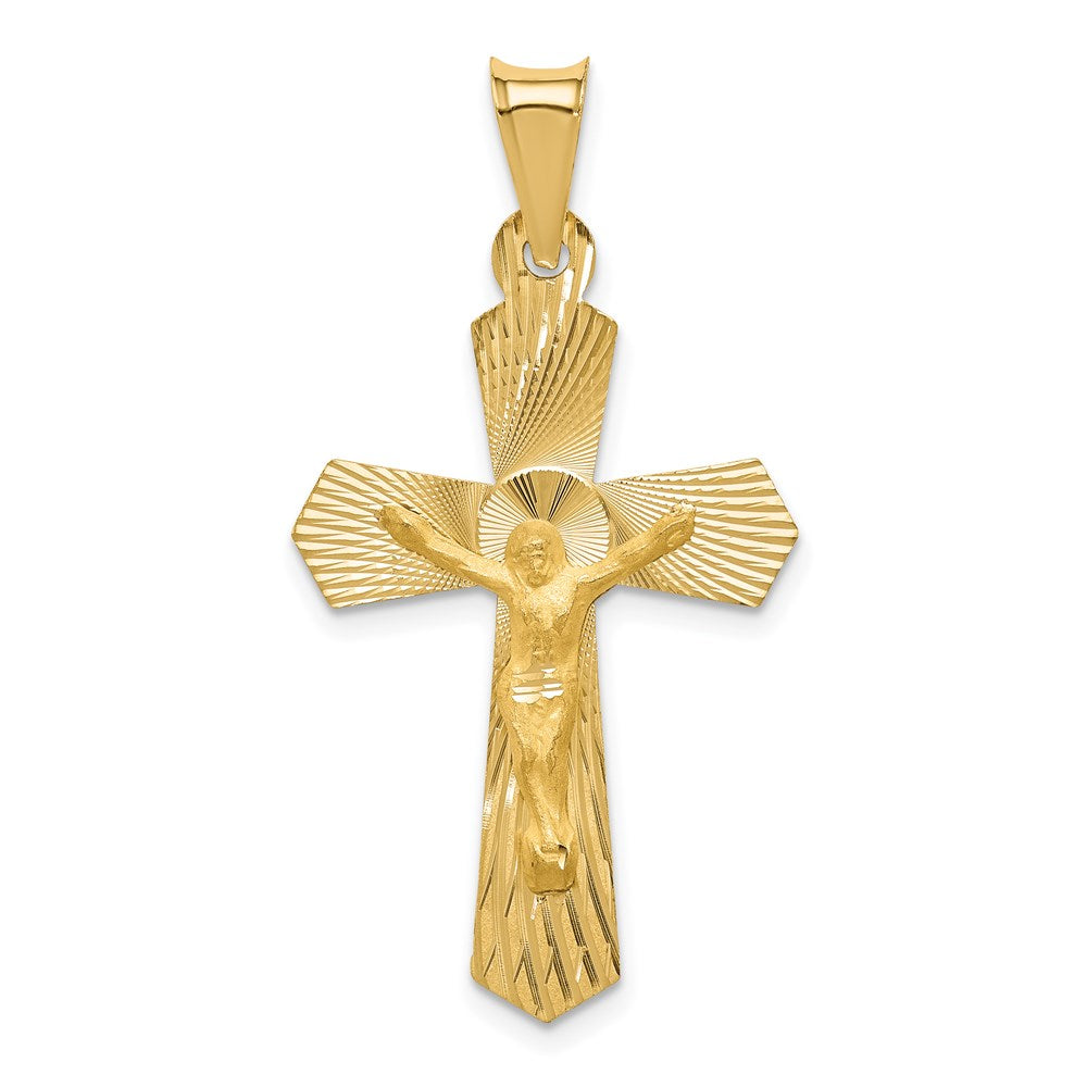 14k Yellow Gold 19.5 mm Polished Satin and D/C Crucifix Pendant (1.58 grams)