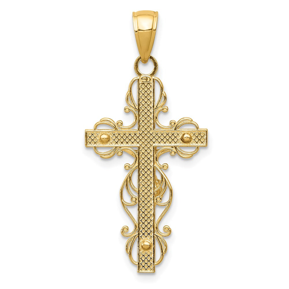 14k Yellow Gold 16 mm Polished Crucifix W/Lace Trim Pendant (1.85 grams)