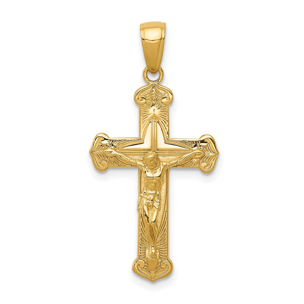 14k Yellow Gold 16 mm Gold Polished Textured Crucifix Pendant (1.42 grams)