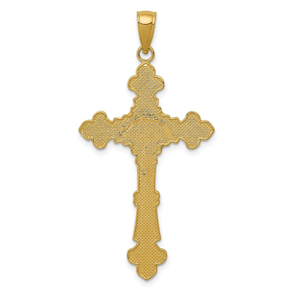 14k Yellow Gold 23 mm Polished Textured INRI Crucifix Fleur de Lis Pendant (2.12 grams)