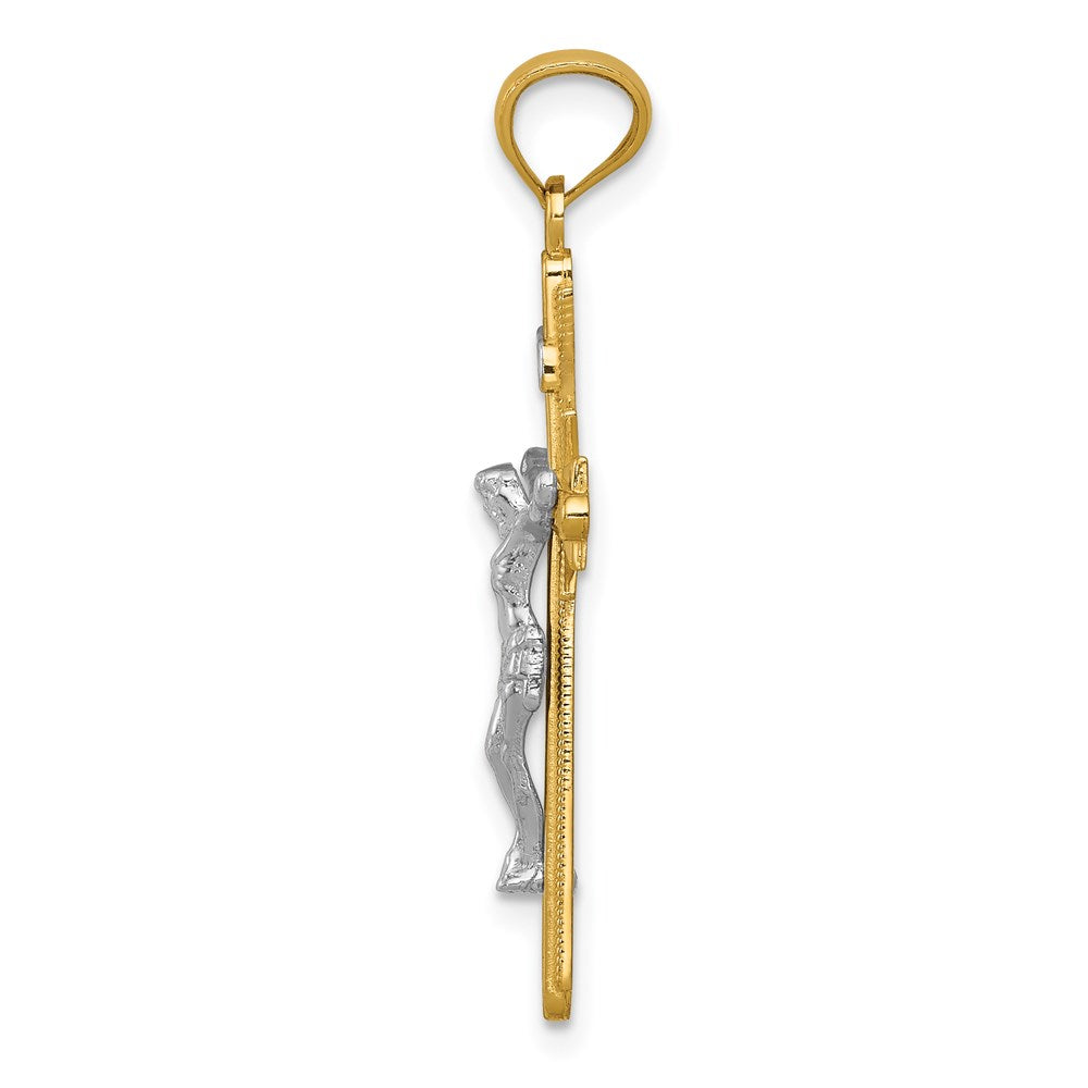 14k Two-tone 17 mm Gold Polished Crucifix Pendant (1.24 grams)