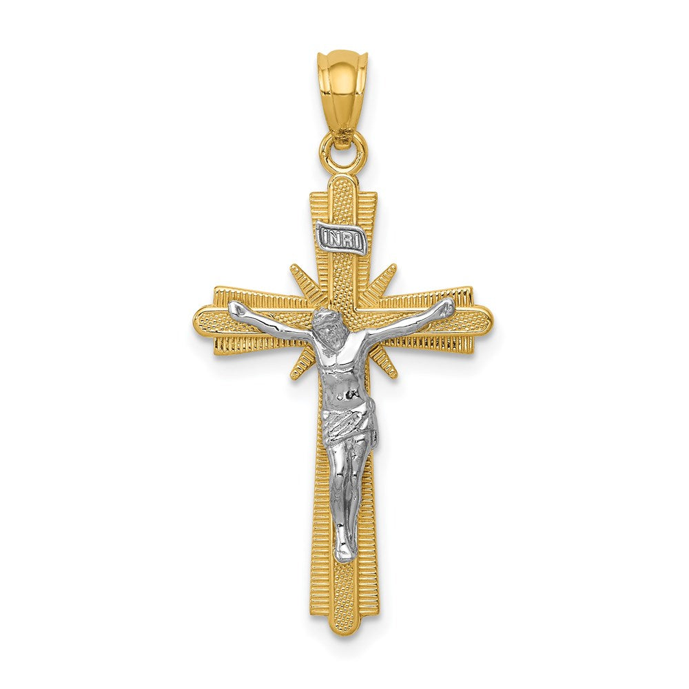 14k Two-tone 17 mm Gold Polished Crucifix Pendant (1.24 grams)