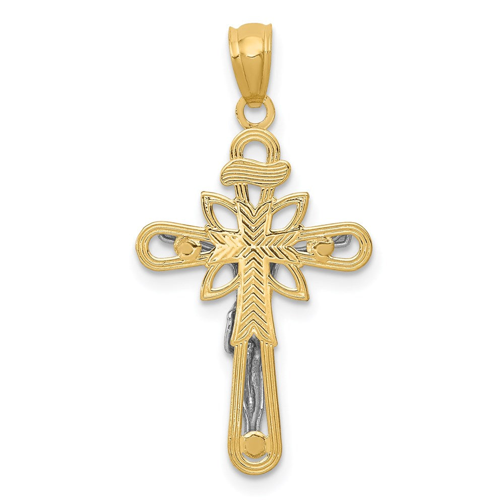 14k Two-tone 15.5 mm Small Passion Crucifix Pendant (1.04 grams)
