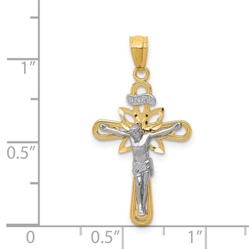 14k Two-tone 15.5 mm Small Passion Crucifix Pendant (1.04 grams)