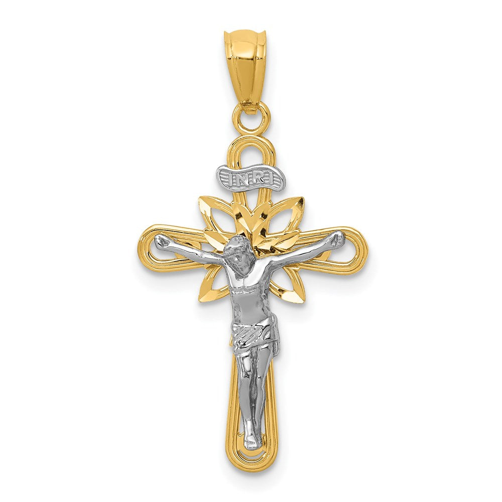 14k Two-tone 15.5 mm Small Passion Crucifix Pendant (1.04 grams)