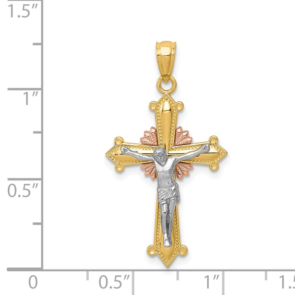 14k Tri-Color 17.5 mm Tri-color Polished Crucifix Pendant (1.57 grams)