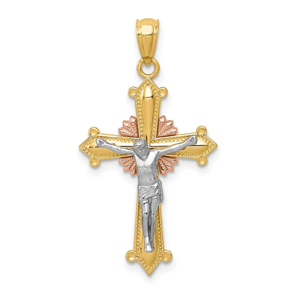 14k Tri-Color 17.5 mm Tri-color Polished Crucifix Pendant (1.57 grams)