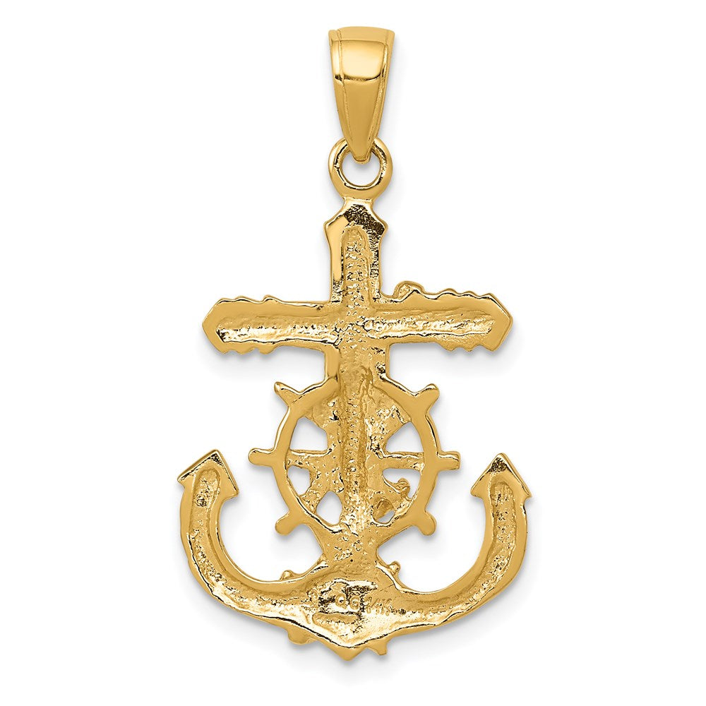 14k Yellow Gold 17.25 mm Polished Textured Mariners Crucifix Rope/Wheel Pendant (2.14 grams)