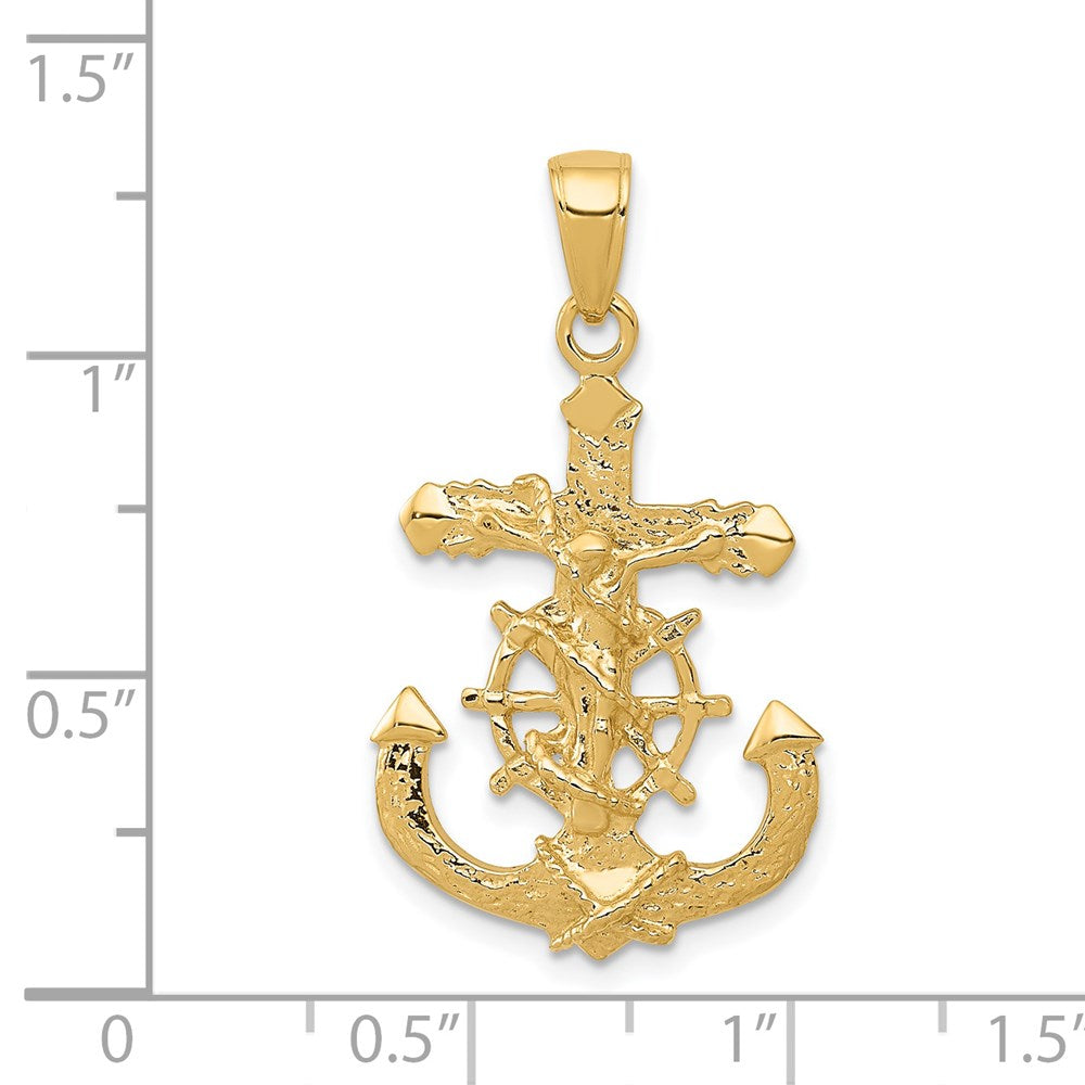 14k Yellow Gold 17.25 mm Polished Textured Mariners Crucifix Rope/Wheel Pendant (2.14 grams)