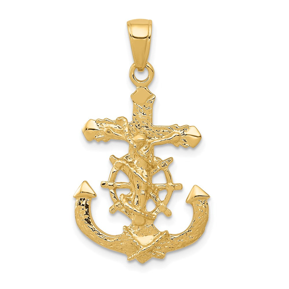 14k Yellow Gold 17.25 mm Polished Textured Mariners Crucifix Rope/Wheel Pendant (2.14 grams)