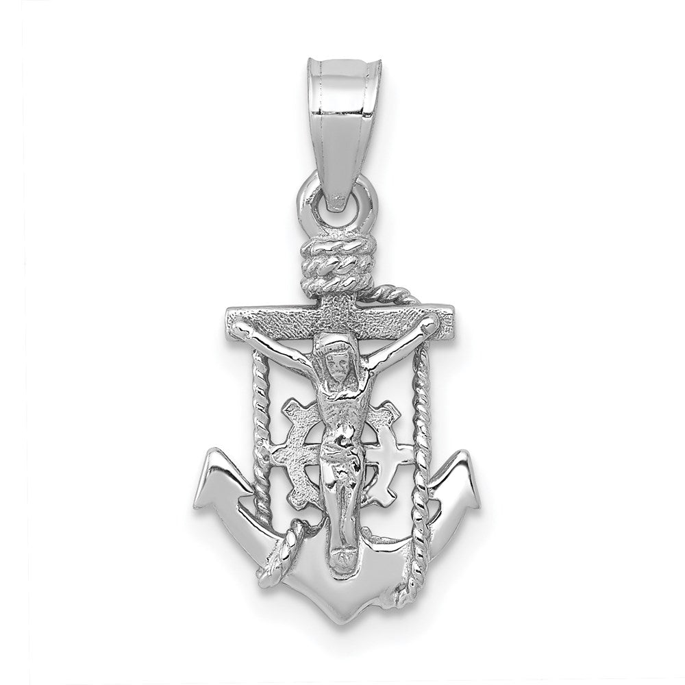 14k White Gold 11 mm Polished Mariner Crucifix Pendant (1.07 grams)