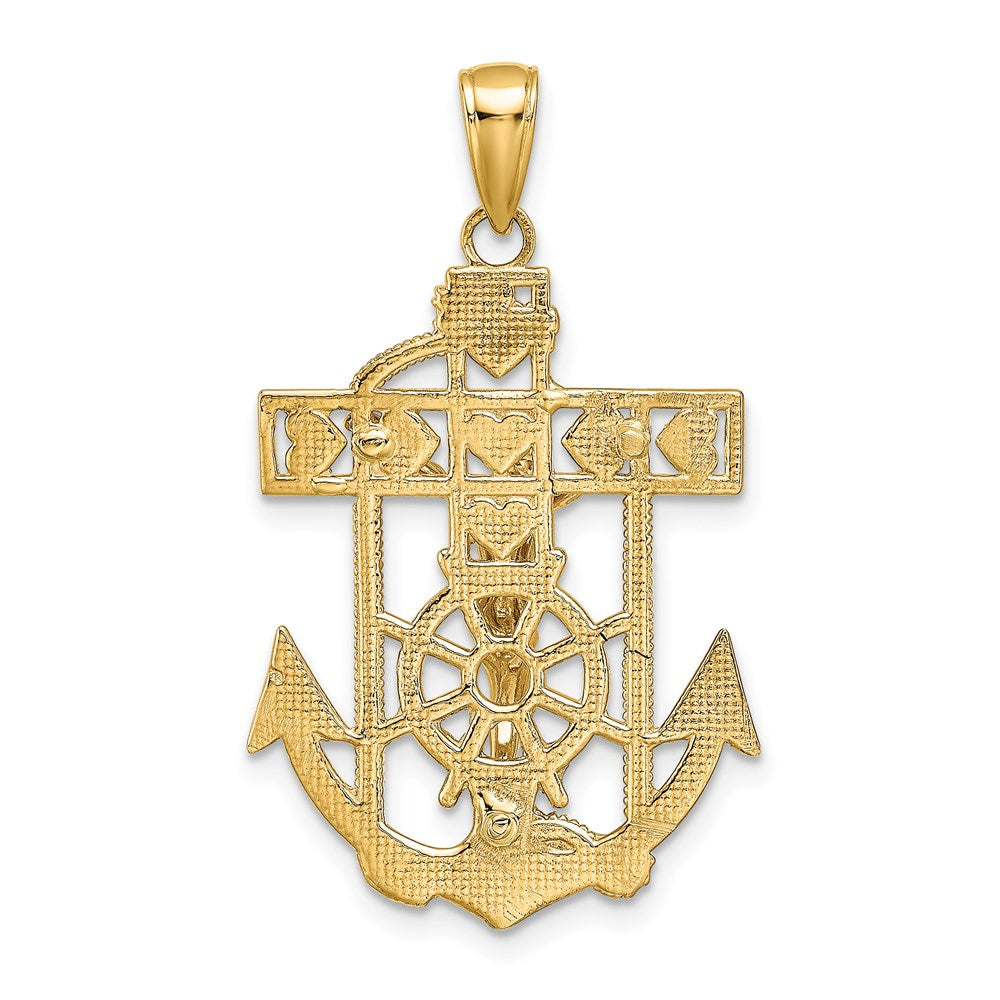 14k Yellow Gold 21.5 mm Polished Textured Mariners Crucifix Pendant (3.05 grams)