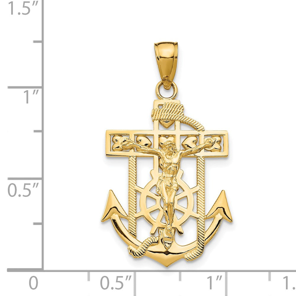 14k Yellow Gold 18 mm Polished Textured Mini Mariners Crucifix Pendant (2.13 grams)