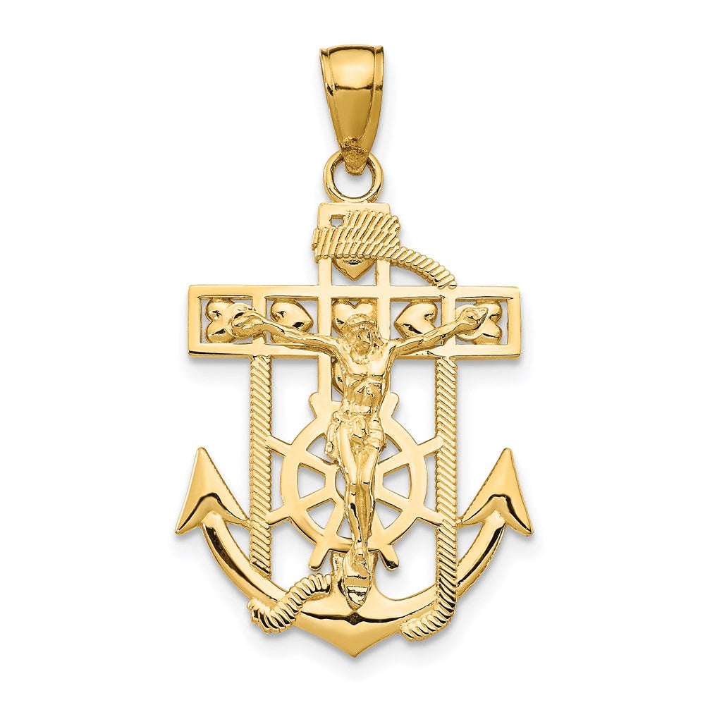 14k Yellow Gold 18 mm Polished Textured Mini Mariners Crucifix Pendant (2.13 grams)