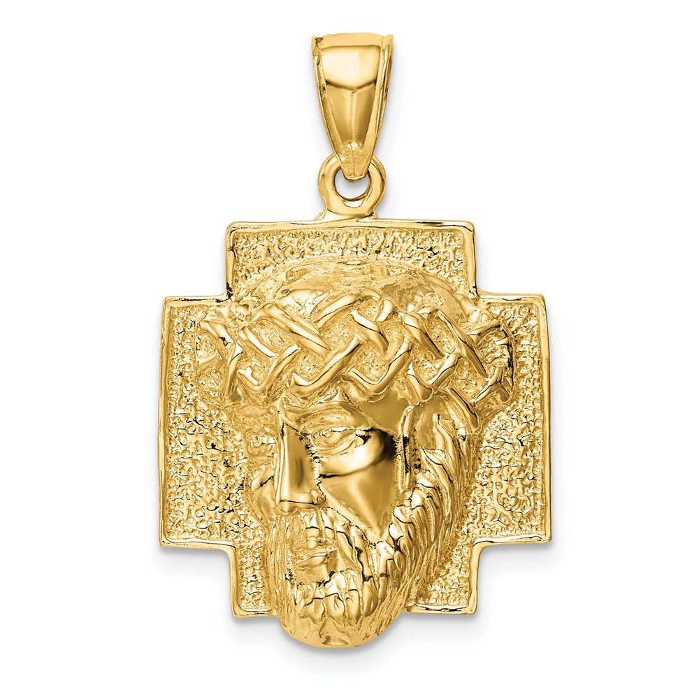 14K Polished Large Jesus Head With Crown Pendant (5.36 grams)