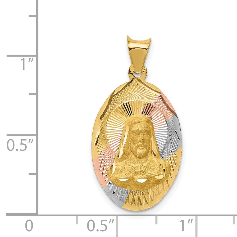 14k Yellow & Rhodium 14.35 mm D/C Sagrado Corazon Oval Pendant (1.58 grams)