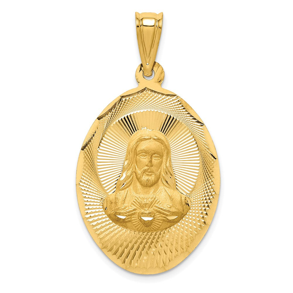 14k Yellow Gold Polished D/C Sagrado Corazon Oval Pendant (4.1 grams)