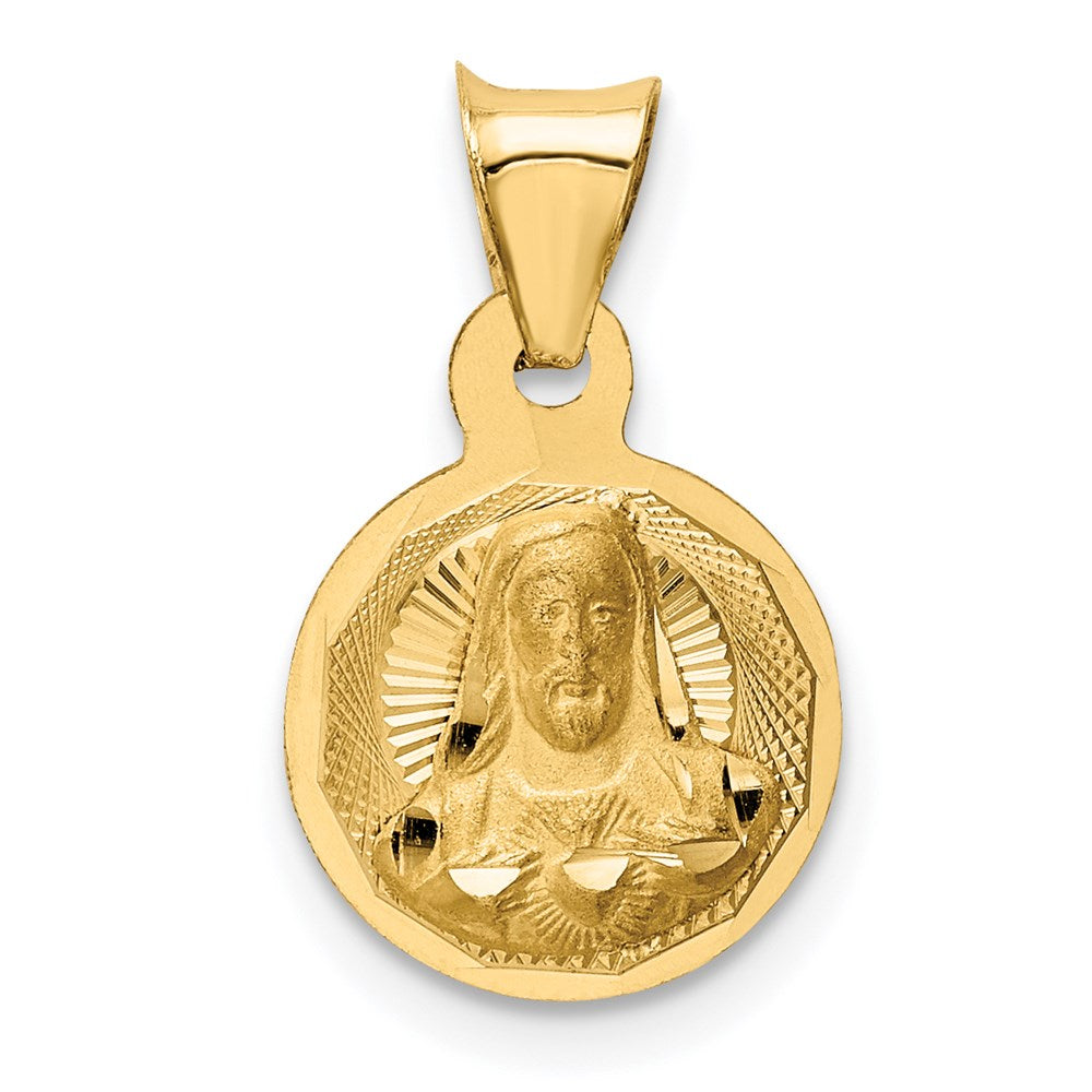 14k Yellow Gold 10.35 mm Polished D/C Sagrado Corazon Circle Pendant (0.81 grams)
