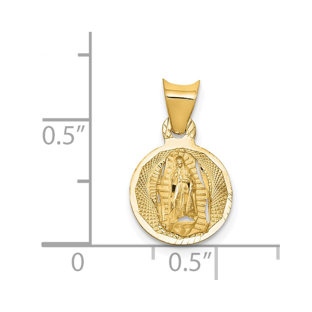 14k Yellow Gold 10.45 mm Polished D/C Lady Of Guadalupe Circle Pendant (0.78 grams)