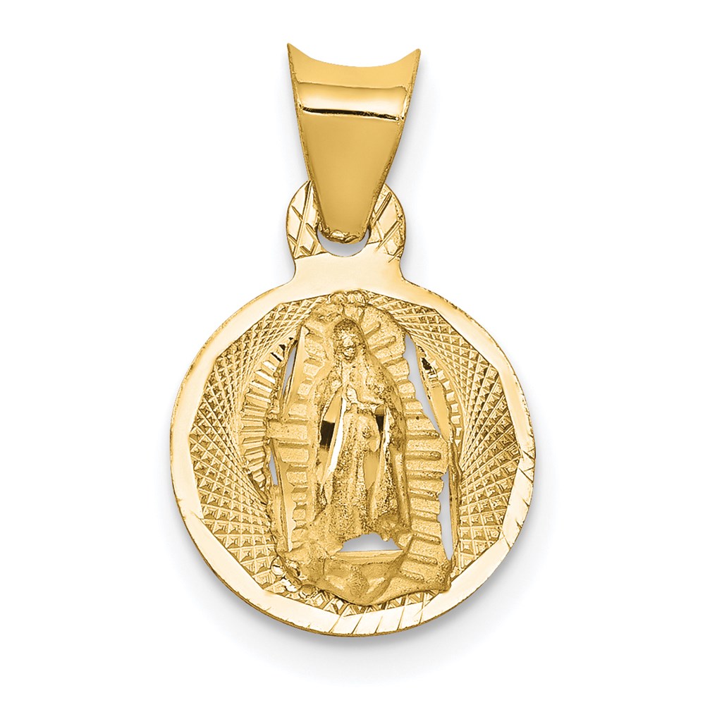 14k Yellow Gold 10.45 mm Polished D/C Lady Of Guadalupe Circle Pendant (0.78 grams)