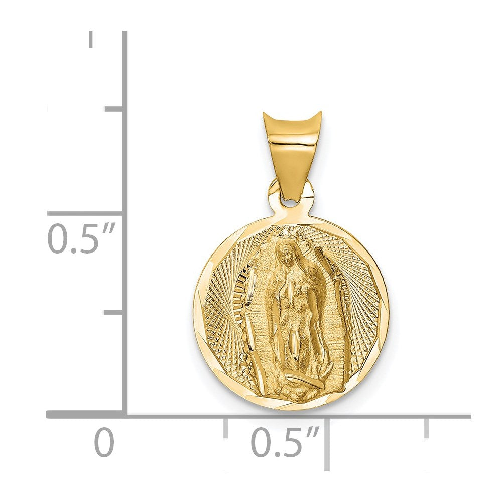 14k Yellow Gold 12.85 mm Polished D/C Lady Of Guadalupe Circle Pendant (1.06 grams)
