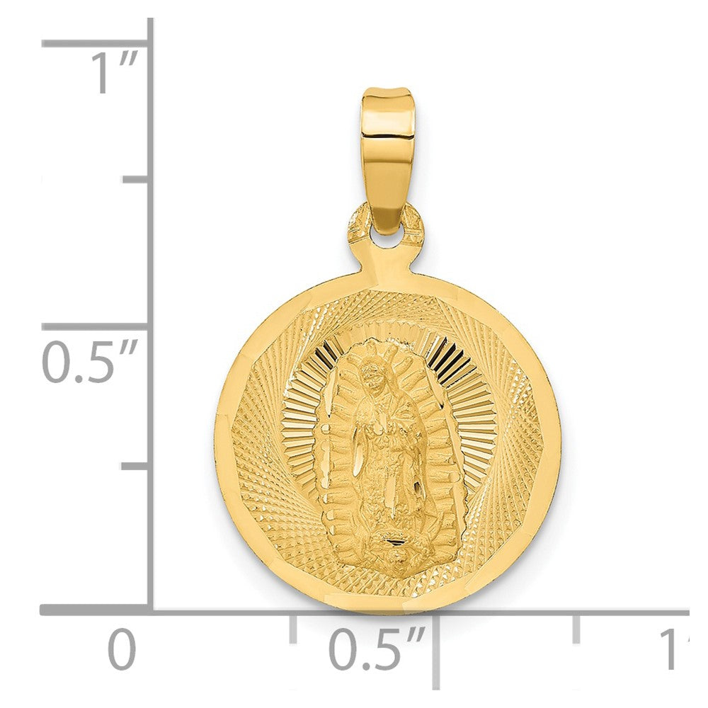 14k Yellow Gold 16.75 mm Polished D/C Lady Of Guadalupe Circle Pendant (1.28 grams)