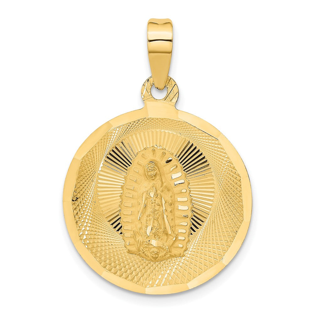 14k Yellow Gold 23.5 mm Polished D/C Lady Of Guadalupe Circle Pendant (2.82 grams)